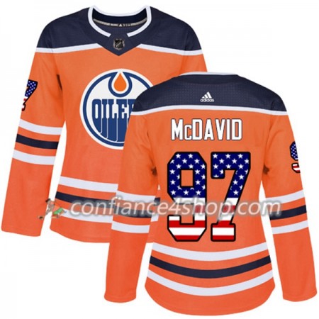 Adidas Maillot de Hockey Edmonton Oilers Connor McDavid 97 2017-2018 Orange USA Flag Fashion Authentic - Femme